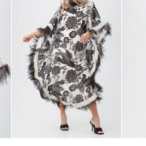 Chic Black and White Floral Kimono with Fringe